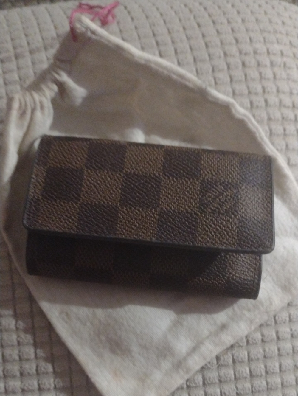 Brown Leather Checker monogram Pattern Key Case/Wallet $70
